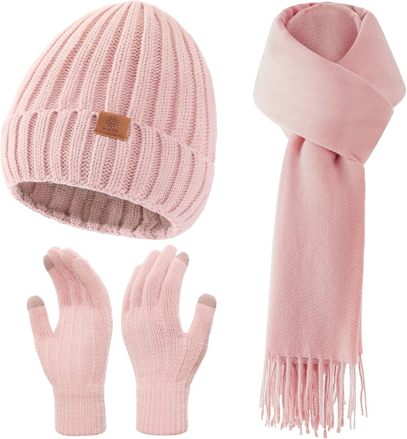 Premillow Women Winter Hat Beanie+Long Scarf+Touch Screen Gloves Set, Warm Clothes Set with Knit Fleece Lined for Women/Men Winter - Image 1